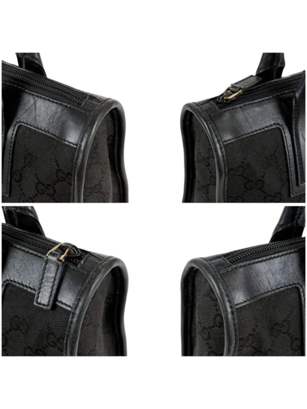 Gucci GG Canvas Tote Leather Black Shoulder Handbag